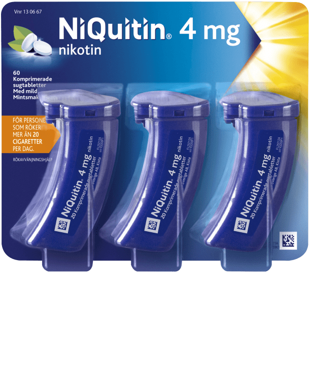 NiQuitin Komprimerad sugtablett 4mg Plastburk, 60(3x20) sugtabletter Niquitin