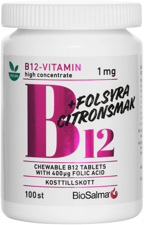 BioSalma B12-vitamin 1 mg + Folsyra 100 st tuggtabletter BioSalma