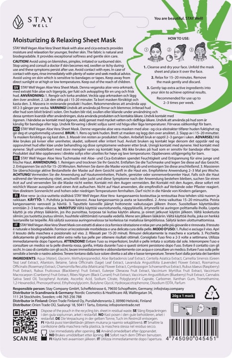 Stay Well Vegan Sheet Mask Aloe 1 st Stay Well