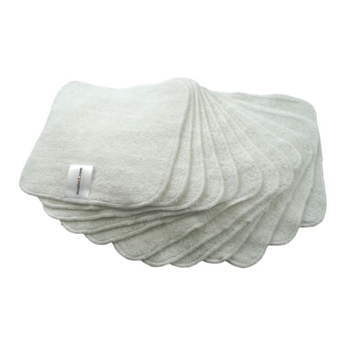 MuslinZ Bamboo Cotton Terry Wipes White 12-pack MuslinZ