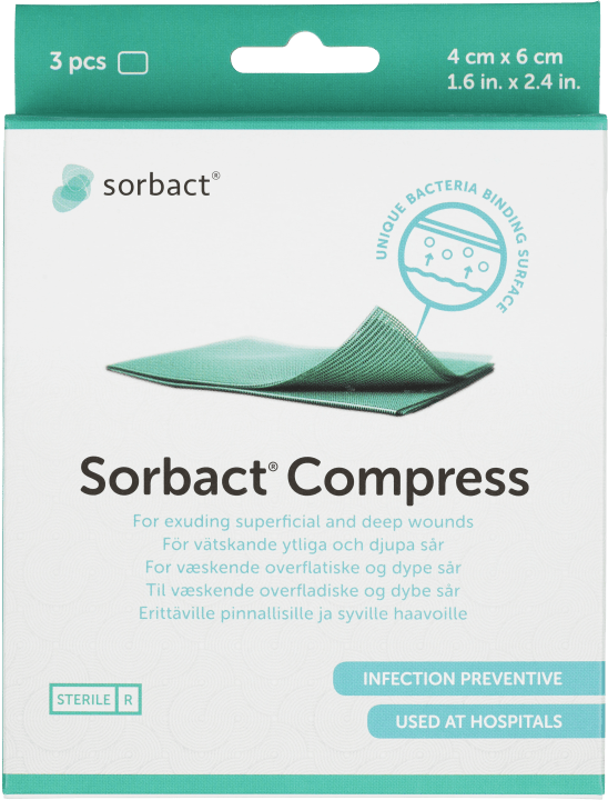 Sorbact Compress sårkompresser 3 st 4 x 6 cm Sorbact