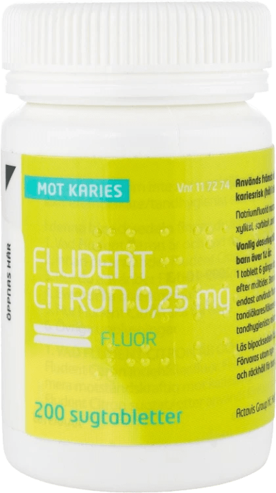 Fludent citron sugtablett 0,25 mg 200 st Fludent