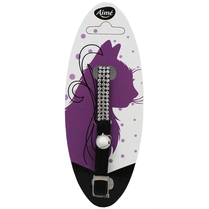 Aimé Katthalsband Svart Sammet med Strass 20-32 cm Aimé
