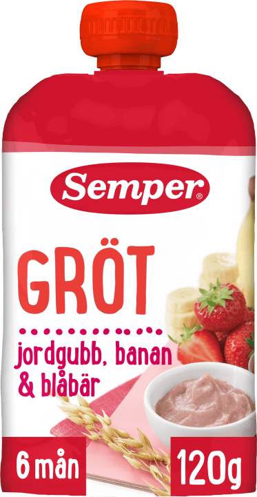 Semper Ätklar Gröt Jordgubb & Banan Klämpåse från 6 mån 120 g Semper