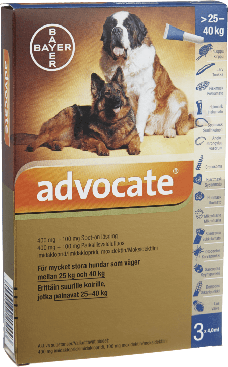 Advocate® för mycket stora hundar Spot-on, lösning 400mg/100mg Dospipett, 3st (4ml) 