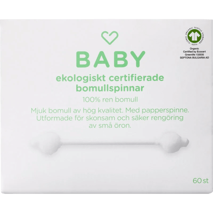 Hjärtats BABY Eko Bomullspinnar 60 st Hjärtats