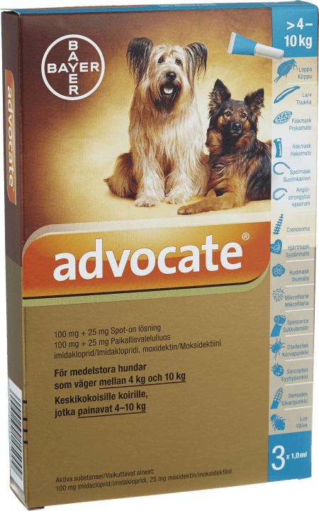 Advocate® för medelstora hundar Spot-on, lösning 100mg/25mg Dospipett, 3st (1ml) 