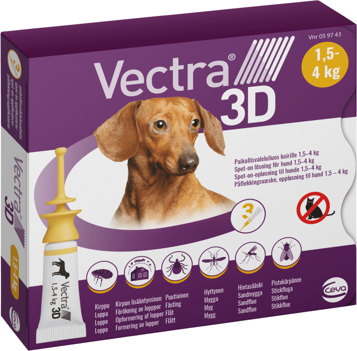 Vectra 3D för hund 1,5-4 kg Spot-on lösning Pipett, 3st (3x0,8ml) Vectra 3D