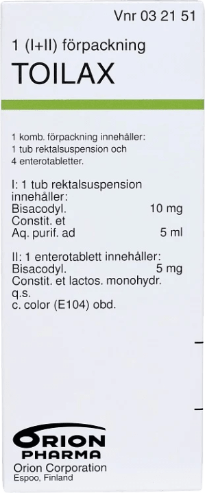 Toilax enterotablett och rektalsuspension 5 mg + 10 mg/5 ml Toilax