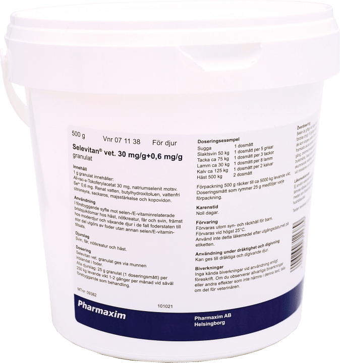 Selevitan® vet. Granulat 30mg/g+0,6mg/g Plastburk, 500g Selevitan