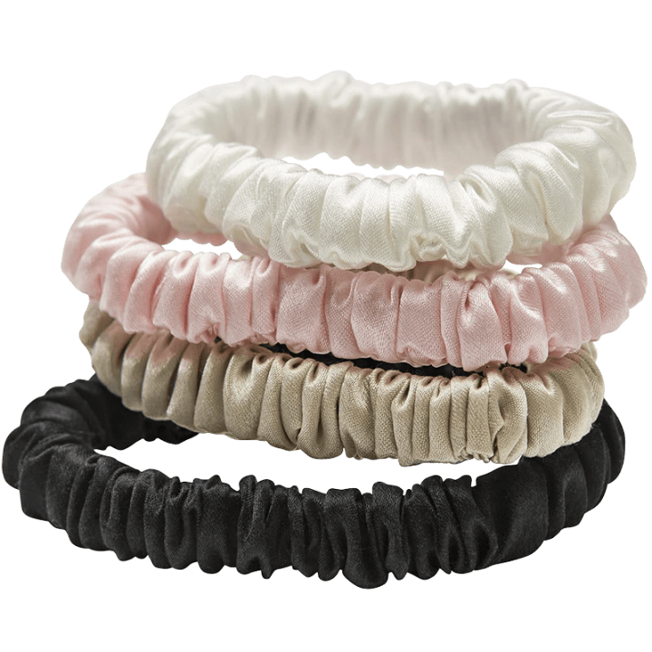 Lenoites Mulberry Silk Skinny Scrunchies White, Pink, Beige, Black Lenoites