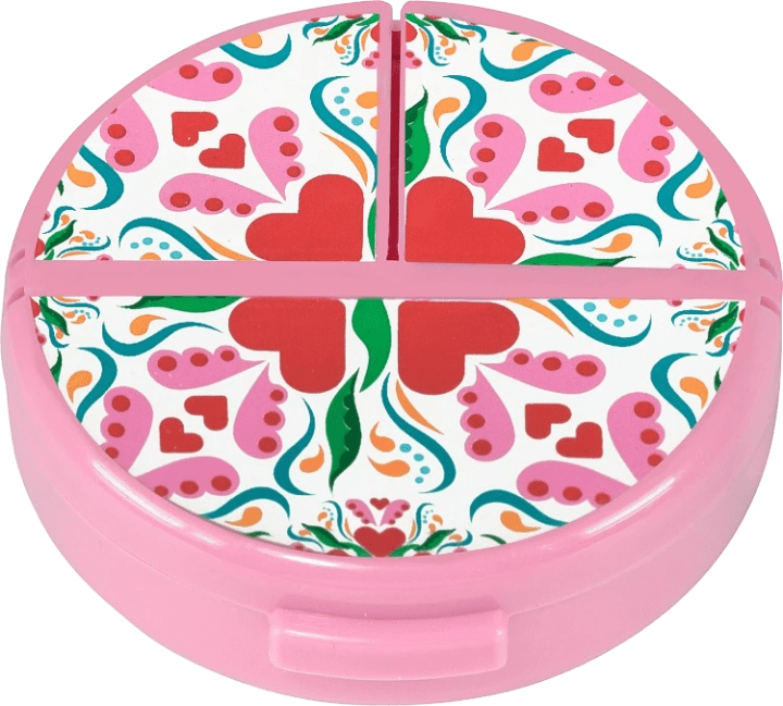 Hjärtats pillerburk 3 fack Rosa mönstrad Hjärtats