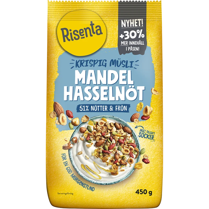 Risenta Krispig Müsli Mandel Hasselnöt 450 g Risenta
