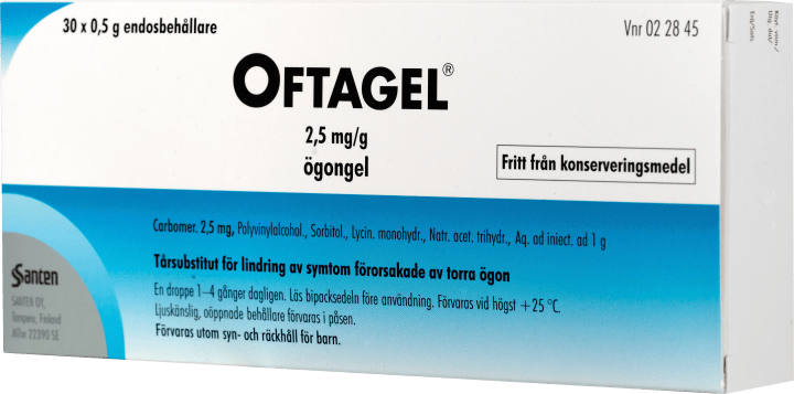 Oftagel ögongel i endosbehållare 2,5 mg/g 30 st Oftagel