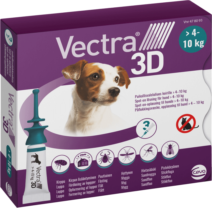 Vectra 3D för hund 4-10 kg Spot-on lösning Pipett, 3st (3x1,6ml) Vectra 3D