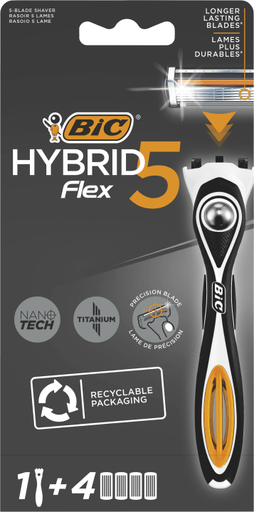 BIC Hybrid 5 Flex Rakhyvel för Män med Nano-Tech Blad 1+4 BIC
