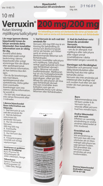 Verruxin kutan lösning 200 mg/200 mg 10 ml Verruxin