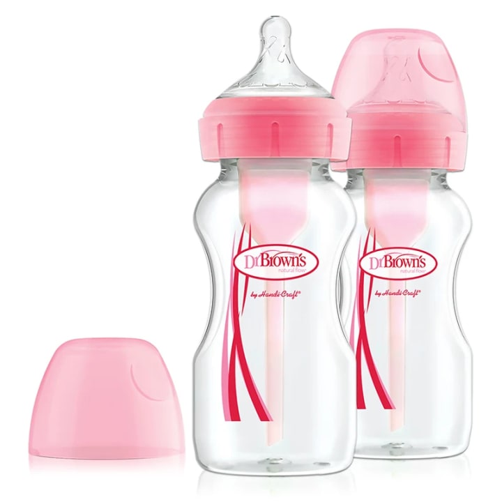 Dr Brown's Options+ Nappflaska 270 ml Bred Hals Rosa 2-pack Dr Browns