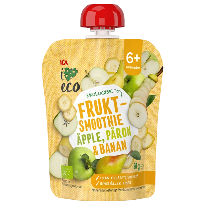 ICA I Love Eco Fruktsmoothie Äpple Päron Banan 90 g ICA I Love Eco