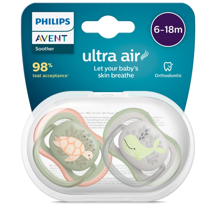 Philips Avent Ultra Air Napp 6-18 månader Grå & Grön 2-pack Philips Avent