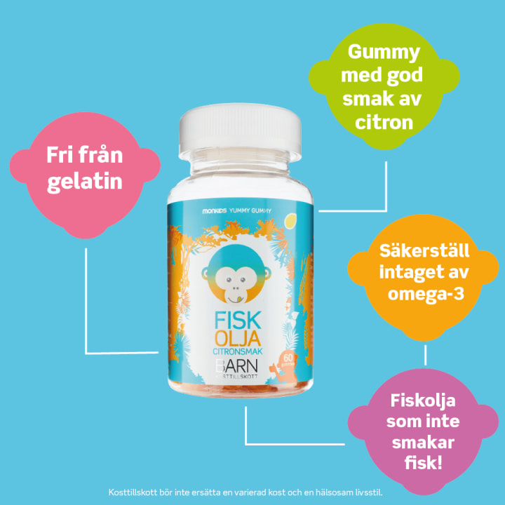 Monkids Fiskolja Barn Citron 60 st Monkids