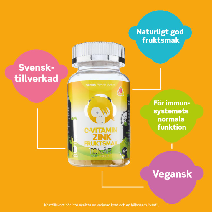 Monkids C-vitamin+Zink Fruktsmak Tonår Tuggtablett 60 st Monkids