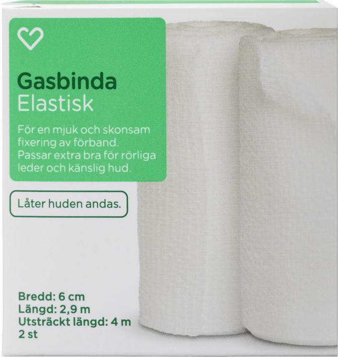 Hjärtats Gasbinda Elastisk 6cm x 4m 2st Hjärtats