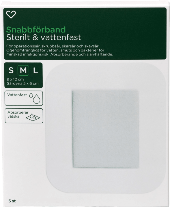 Hjärtats Snabbförband Sterilt Vattenfast 9cm x 10cm 5st Hjärtats