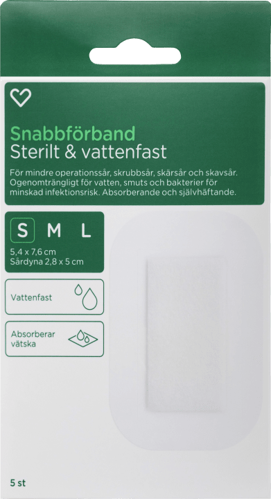Hjärtats Snabbförband Sterilt Vattenfast 5,4cm x 7,6cm 5st Hjärtats