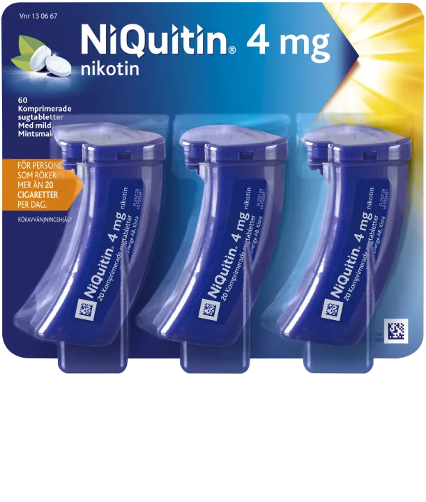 NiQuitin Komprimerad sugtablett 4mg Plastburk, 60(3x20) sugtabletter Niquitin