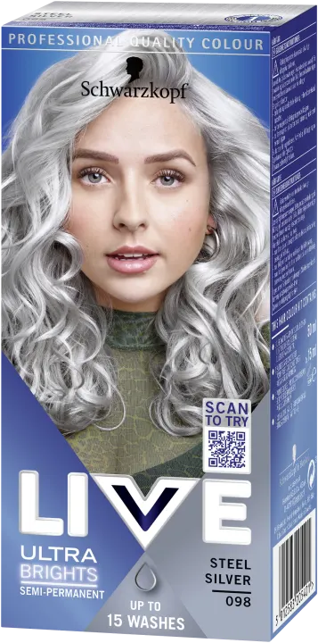Schwarzkopf Live Ultra Brights or Pastel Hårfärg 098 Silver Steel Schwarzkopf