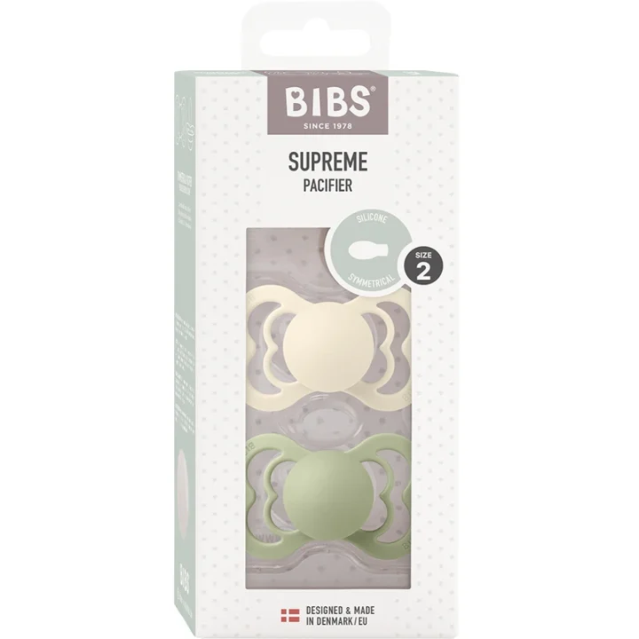 BIBS Supreme Silicone Ivory/Sage 2-pack Size 2 Bibs