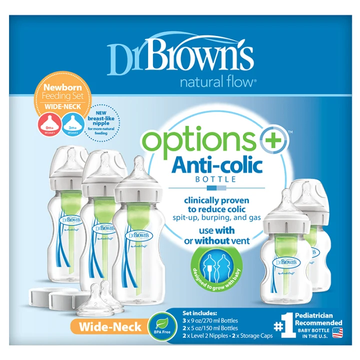 Dr Brown's Options+ Nappflaska Bred Hals Startset Nyfödd Dr Browns