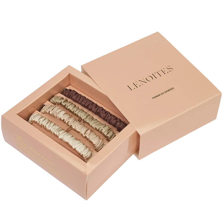 Lenoites Mulberry Silk Skinny Scrunchies Beige, Light Brown, Brown, Coffee Lenoites