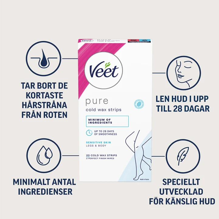Veet Pure Wax Strips Legs & Body Sensitive Skin 20 st Veet