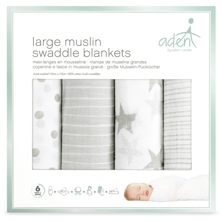 Aden+Anais Muslinfilt 112 x 112 cm Dusty Grey 4-pack Aden+Anais