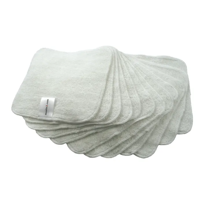 MuslinZ Bamboo Cotton Terry Wipes White 12-pack MuslinZ