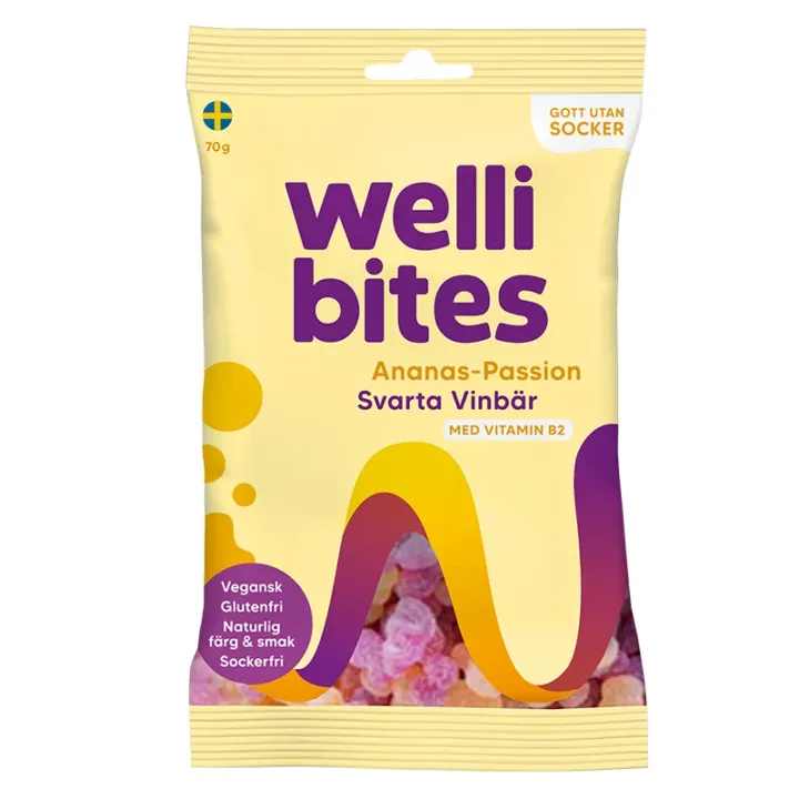 Wellibites Ananas Passion & Svarta Vinbär 70 g Wellibites