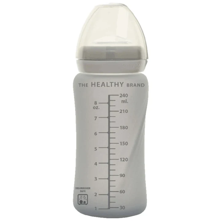 Everyday Baby Sugrörsflaska Glas Healthy + Quiet Grey 240 ml Everyday Baby
