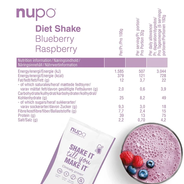 Nupo Diet Shake Value Pack Blueberry Raspberry 30 port. Nupo