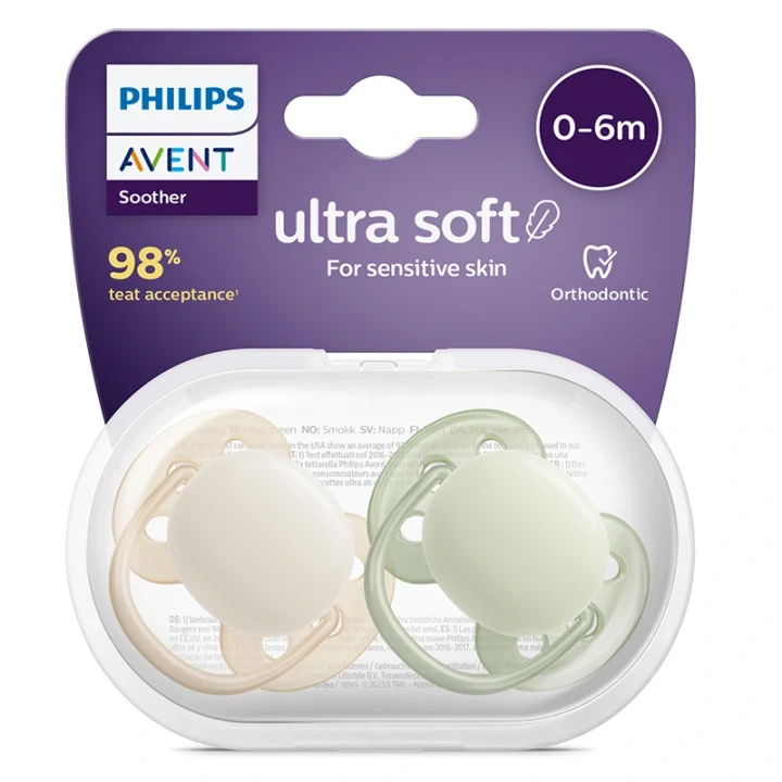 Philips Avent Ultra Soft Napp 0-6 mån Grön/Beige 2-pack Philips Avent