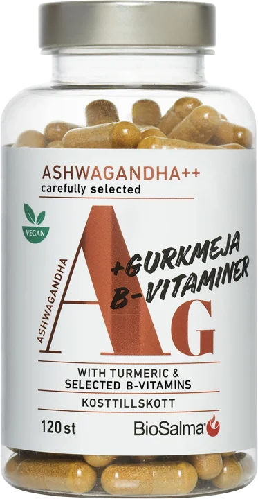 BioSalma Ashwagandha + Gurkmeja, B-vitaminer 120 kapslar BioSalma