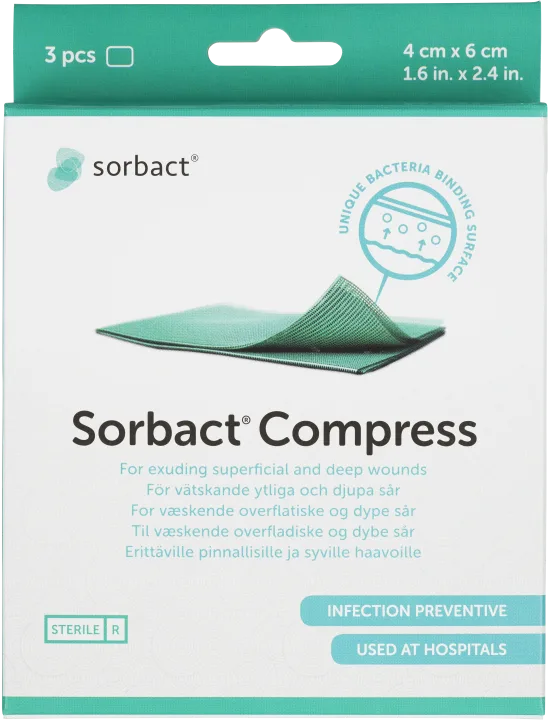 Sorbact Compress sårkompresser 3 st 4 x 6 cm Sorbact