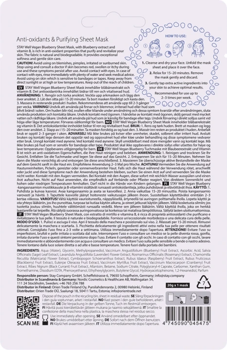 Stay Well Vegan Sheet Mask Blueberry 1 st Stay Well