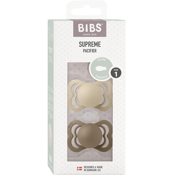 BIBS Supreme Silicone Vanilla/Dark Oak 2-pack Size 1 Bibs