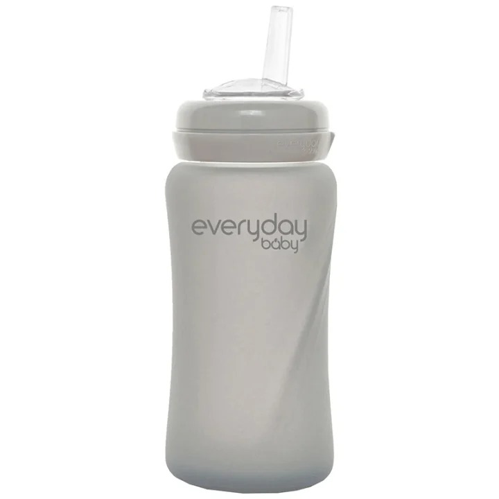 Everyday Baby Sugrörsflaska Glas Healthy + Quiet Grey 240 ml Everyday Baby