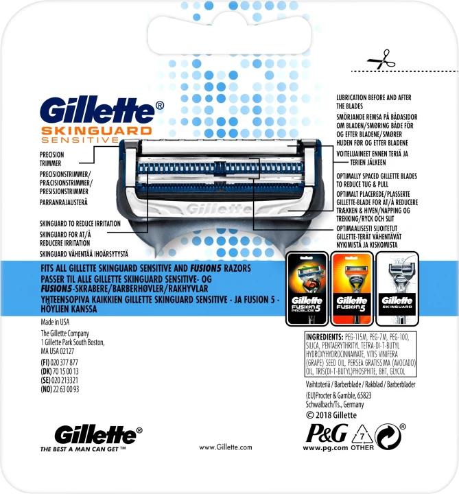 Gillette Skinguard Sensitive Rakblad för män 4 st Gillette