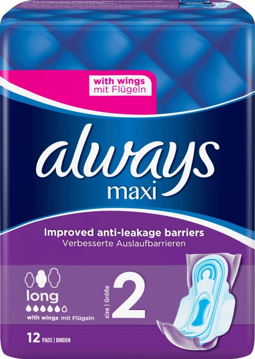 Always Maxi Long Bindor Stl 2 Med Vingar 12 st Always