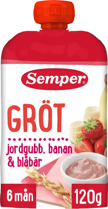 Semper Ätklar Gröt Jordgubb & Banan Klämpåse från 6 mån 120 g Semper