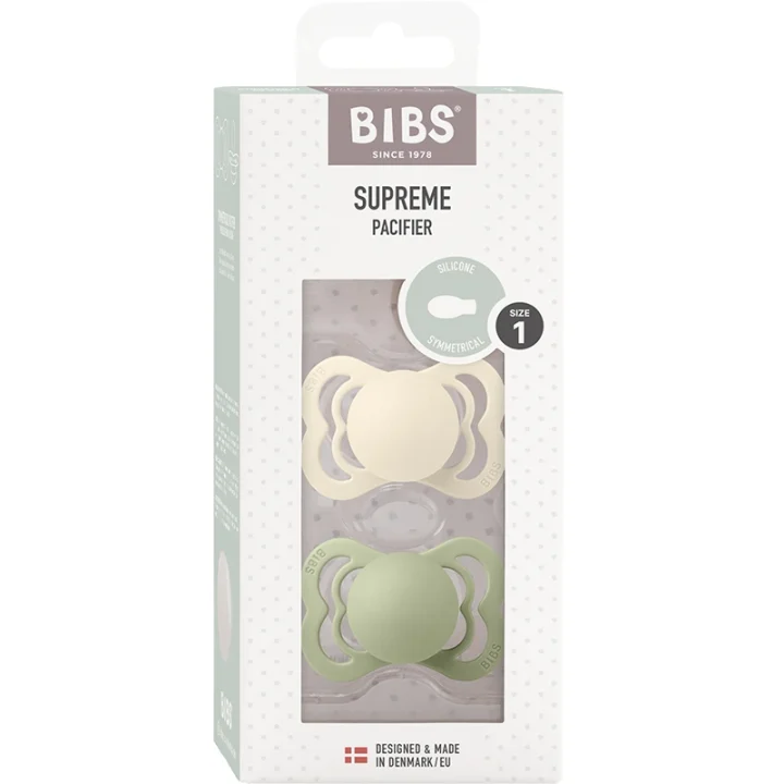 BIBS Supreme Silicone Ivory/Sage 2-pack Size 1 Bibs